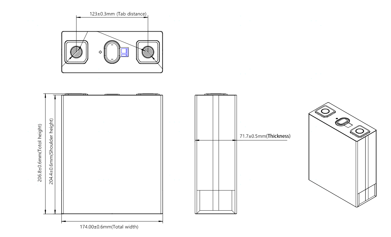 REPT CB75 3.2V 314Ah LiFePO4 Prismatic Battery Cell demensions