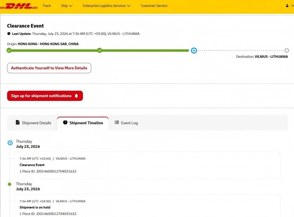 DHL Tracking Page