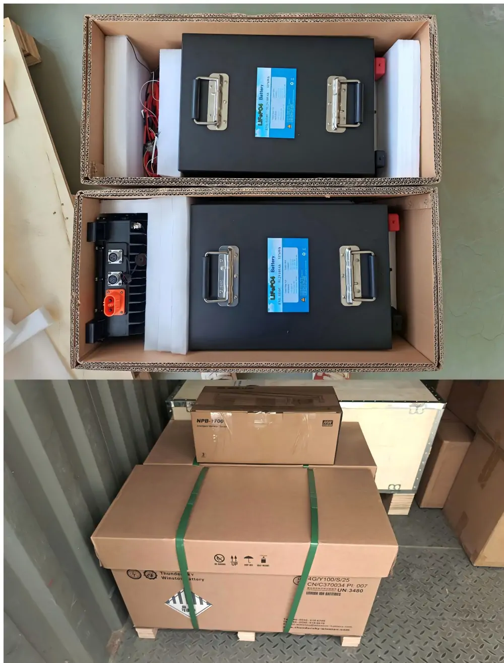 Packing Details of 51.2V 105Ah LiFePO4 Battery Pack and 3.3kW Onboard Charger