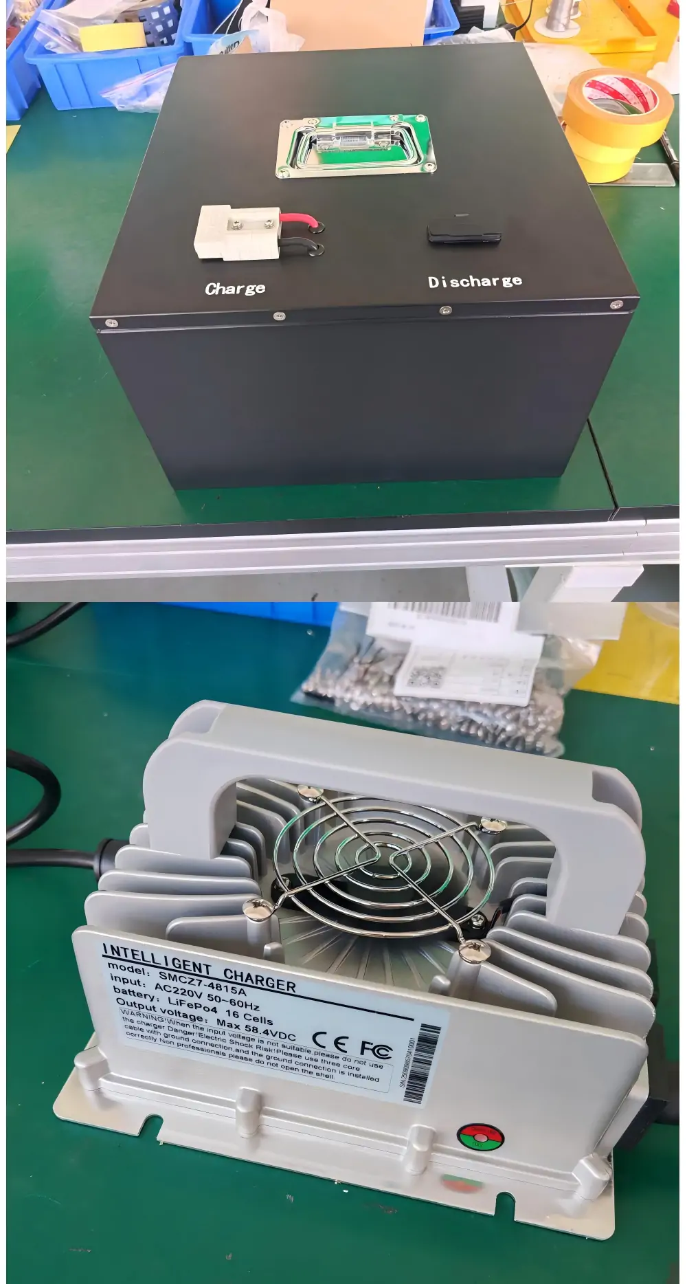 51.2V 52Ah e-bike battery pack and 48V 15A 800W on board charger