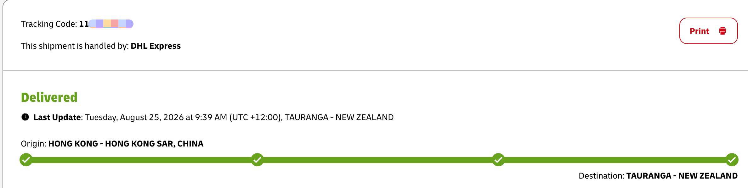 DHL shipment tracking page